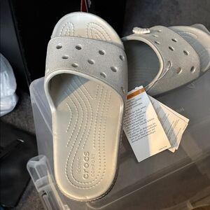 CROCS Women's Shimmering Silver Slide Sandals